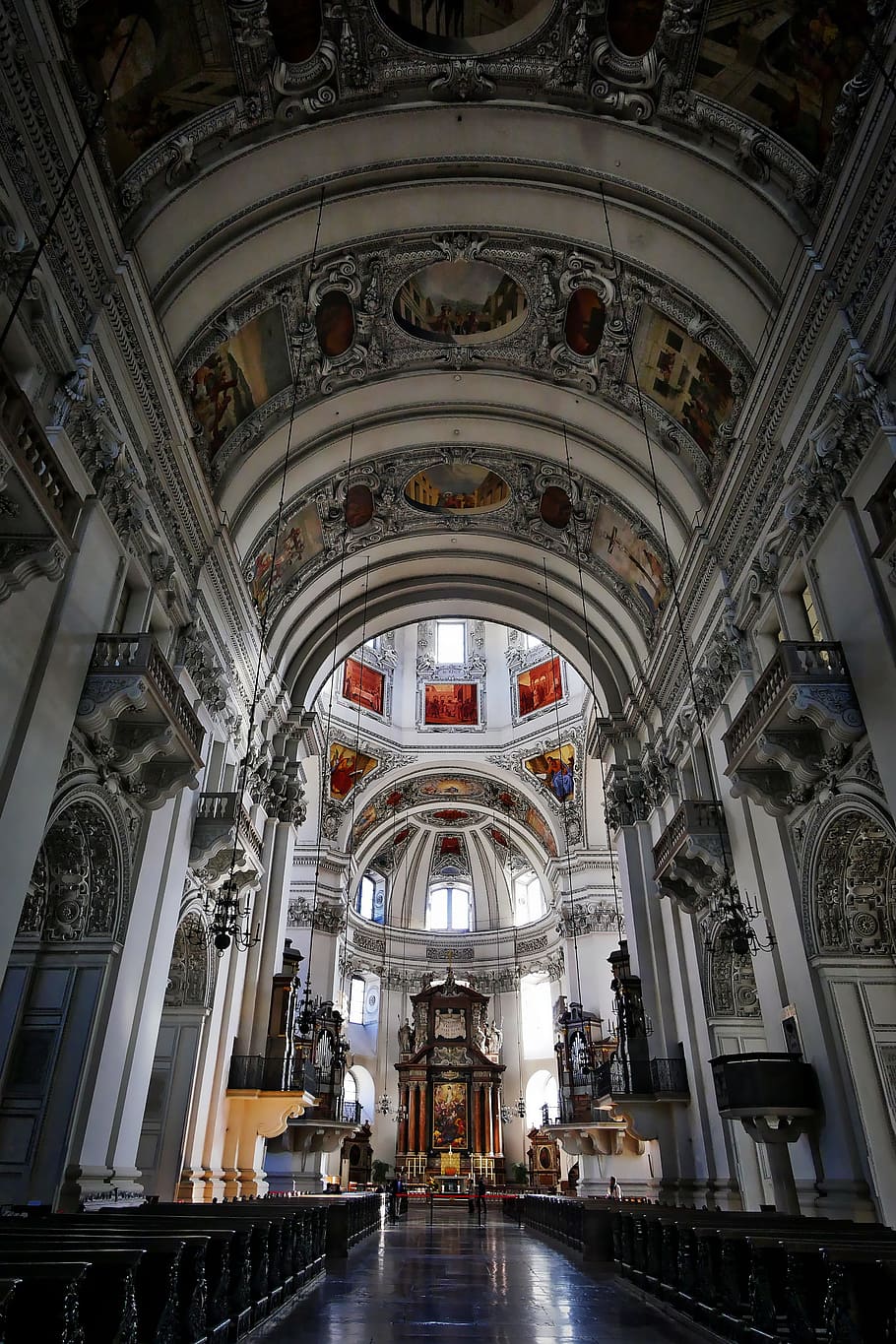 low-angle photography, cathedral, interior, salzburg, dom, austria, salzburg cathedral, church, building, nave