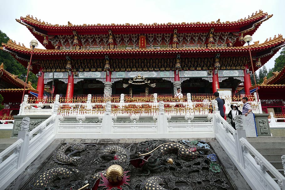 templo, budismo, taoísmo, taiwán, china, dioses, techo, históricamente, religión, escaleras