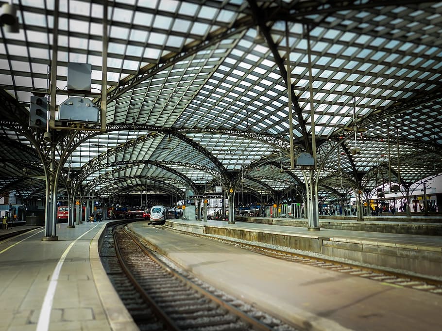 Stasiun Kereta Api, Atap, Cologne, Kereta, kereta api, es, tampak, catenary, miniatur, struktur baja