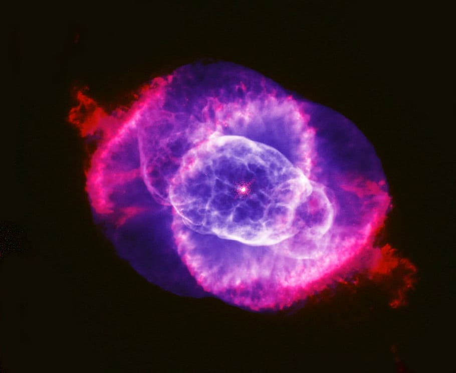 púrpura, rojo, papel tapiz, nebulosa ojo de gato, ngc 6543, niebla planetaria, constelación de dragón, cielo estrellado, espacio, universo