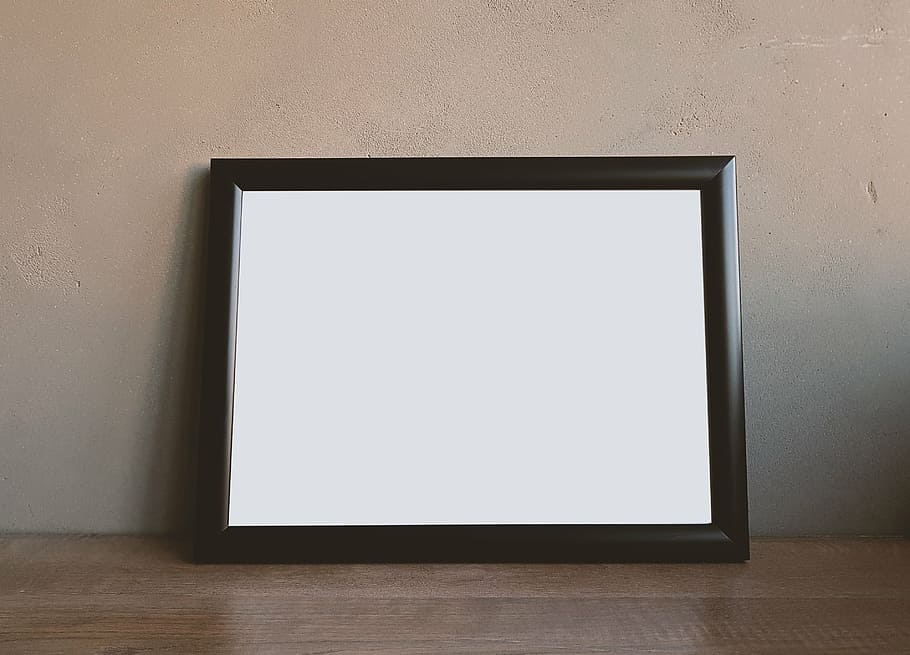 black, photo frame, leaning, brown, wall, frame, border, white, floor, empty