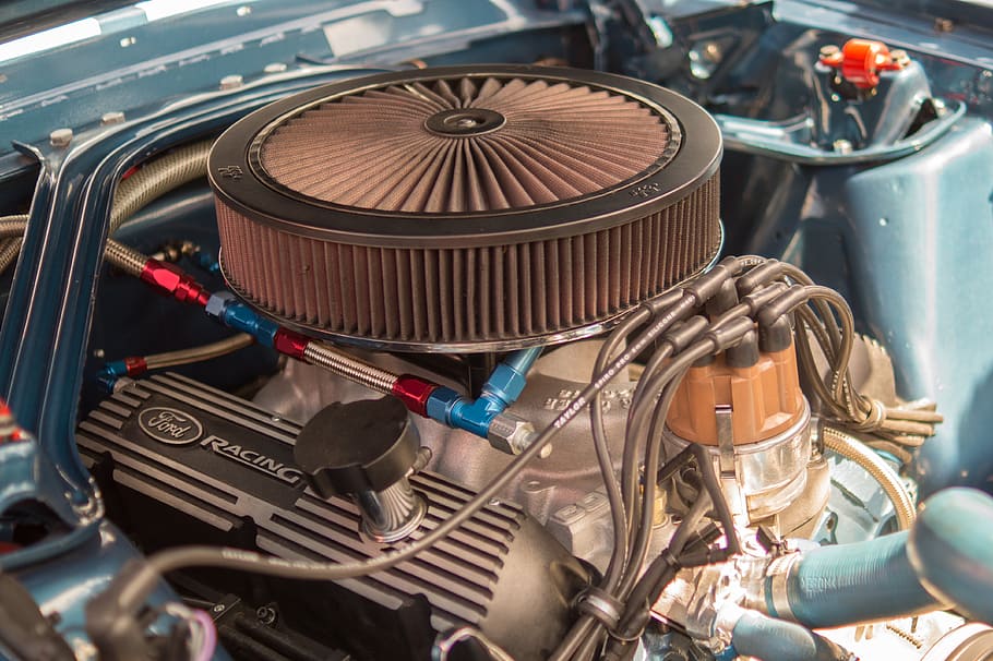 red, air filter, engine bay, car, engine, oil, auto, vehicle, car engine, motor