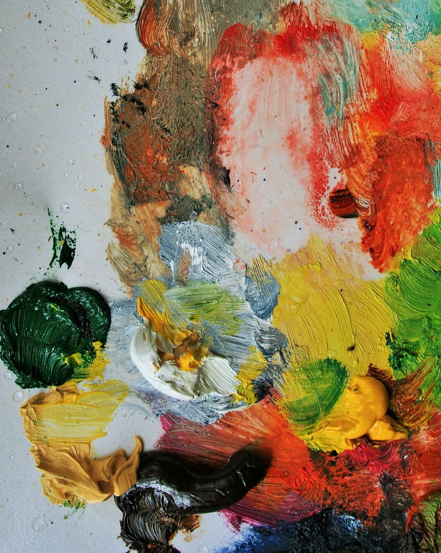 abstract painting, red, yellow, green, painting, paint, palette, oil, artist, brush