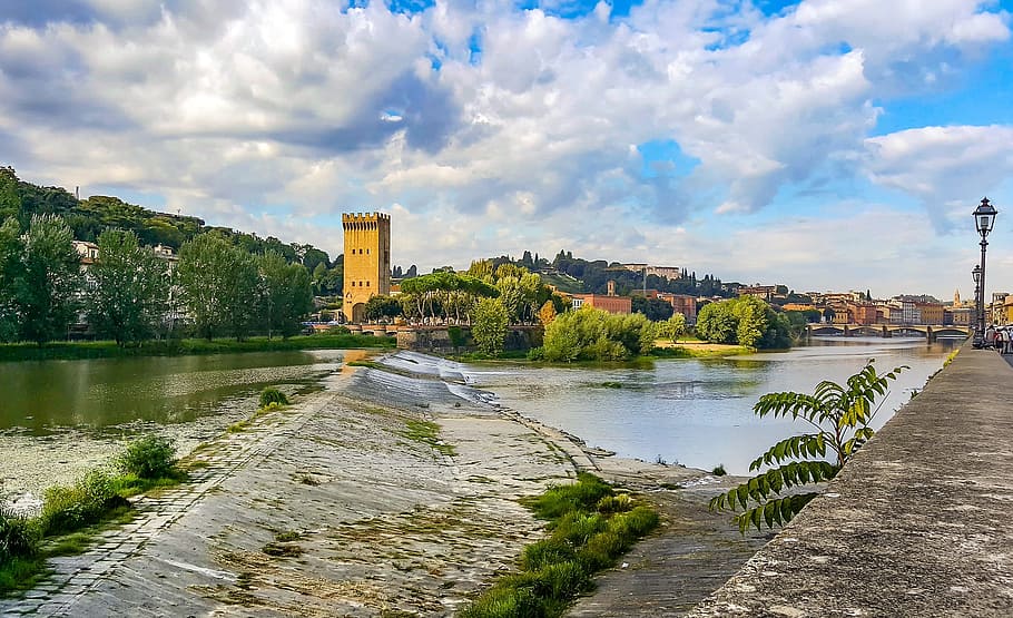 Florencia, Arno, Firenze, río, torre, castillo, toscana, medieval, renacimiento, viajes