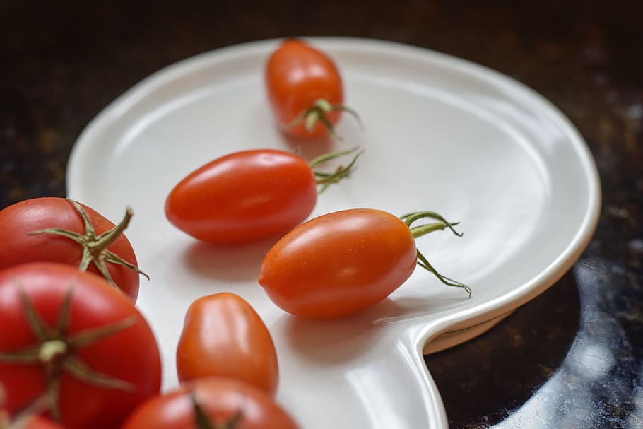 tomates cherry, tomates, jardín, fresco, recién recogido, vid, orgánico, alimentos, saludable, cereza