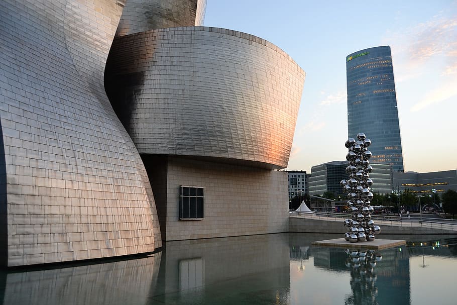Arquitectura, Bilbao, Guggenheim, Ciudades, reflexión, construcción Exterior, Escena urbana, Estructura construida, moderna, ciudad