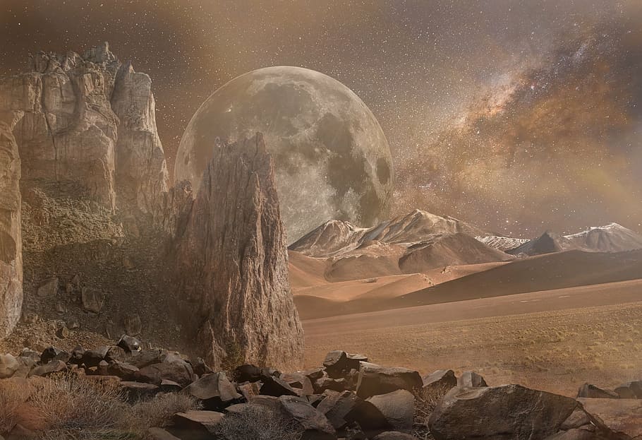 dry, land, moon, background, fantasy landscape, mars, desert, galaxy, planet, rocky