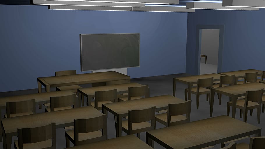 room, tables, chair illustration, class room, school, class, chairs, table, building, seat