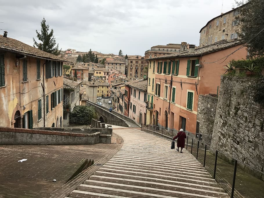 perugia, stairs, umbria, italy, old, path, town, architecture, built structure, building exterior
