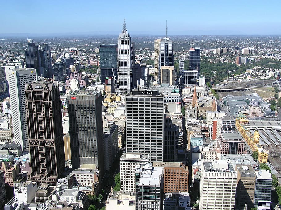 central, distrito financeiro, distrito central de negócios, Melbourne, Victoria, Austrália, foto, metrópole, domínio público, linha do horizonte