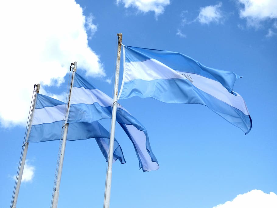 flag, argentina, national flag, mast, light blue and white, blue, sky, wind, cloud - sky, environment