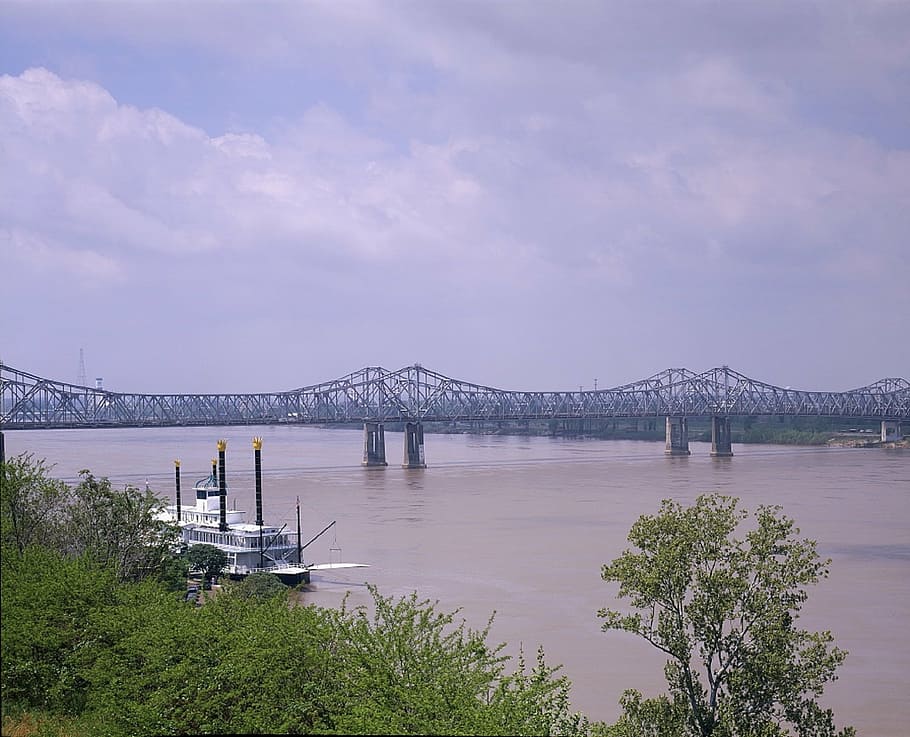 río, puente, Mississippi, barco, barco de vapor, paleta, bote de río, rueda, paisaje, agua