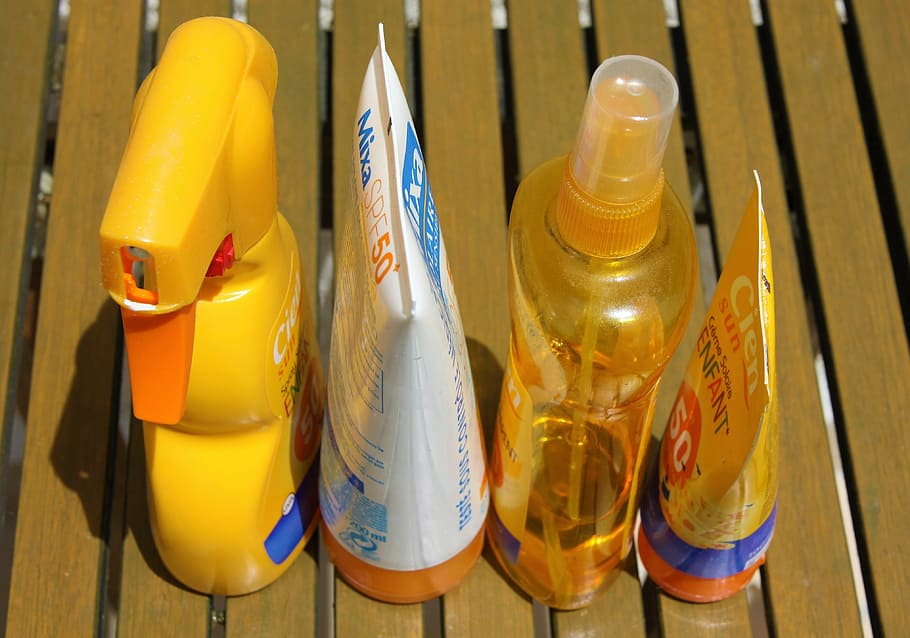 household cleaning items, sunscreen, skincare, protection, lotion, summer, suncream, block, spf, care