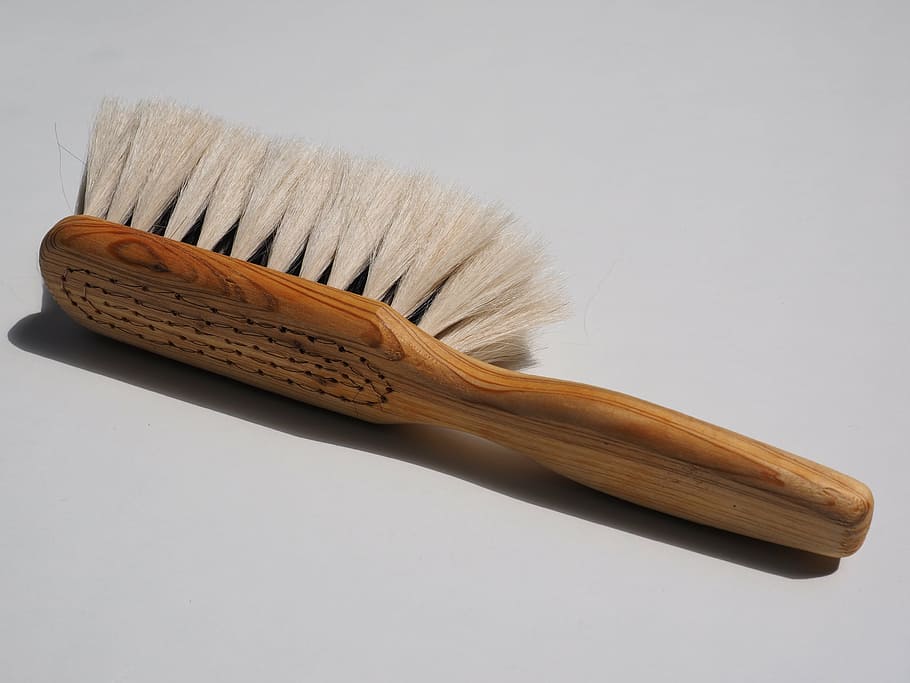 brush, goat hair brush, goat hair, clean, wipe, feather duster, studio shot, white background, wood - material, indoors
