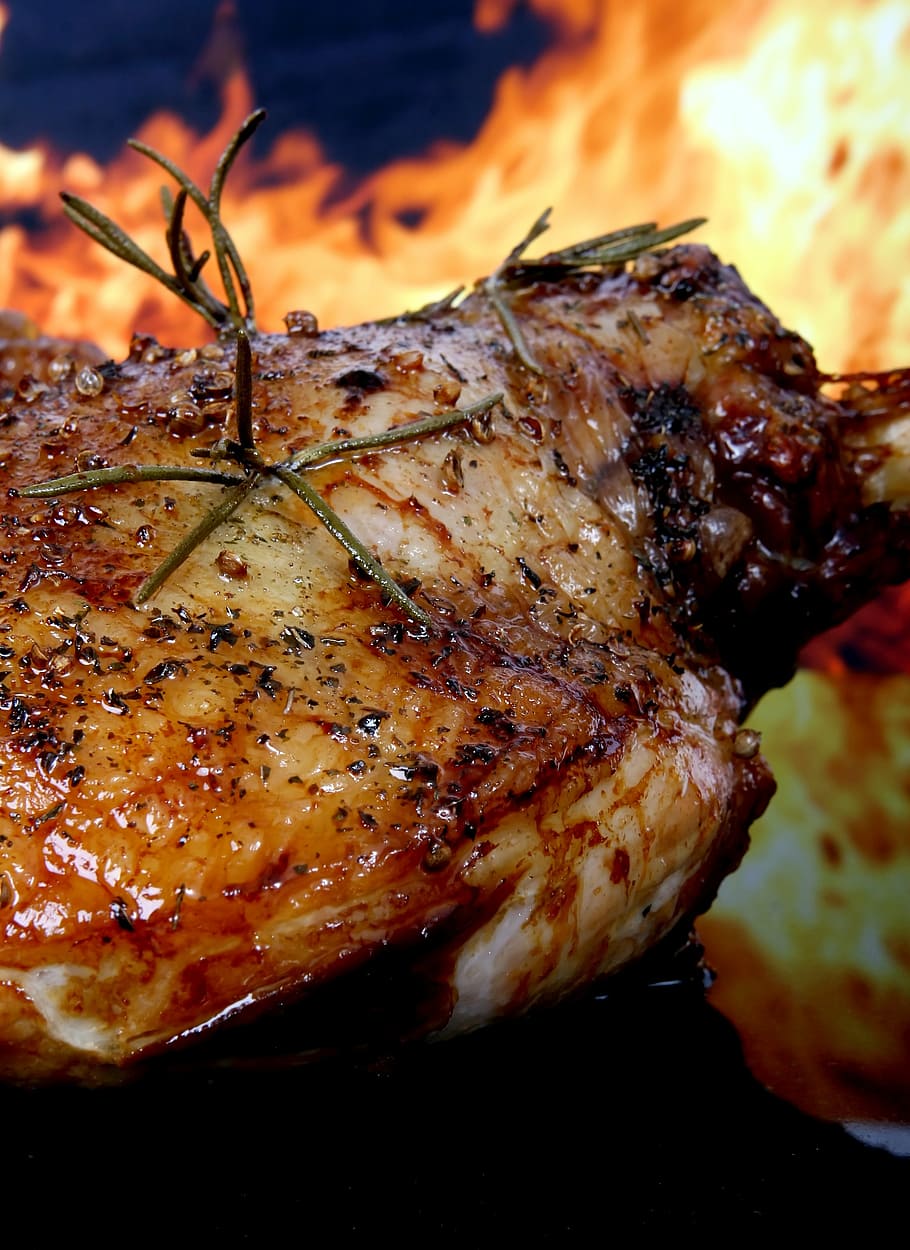 roasted, chicken, rosemary herb, abstract, barbecue, barbeque, bbq, beef, britain, british