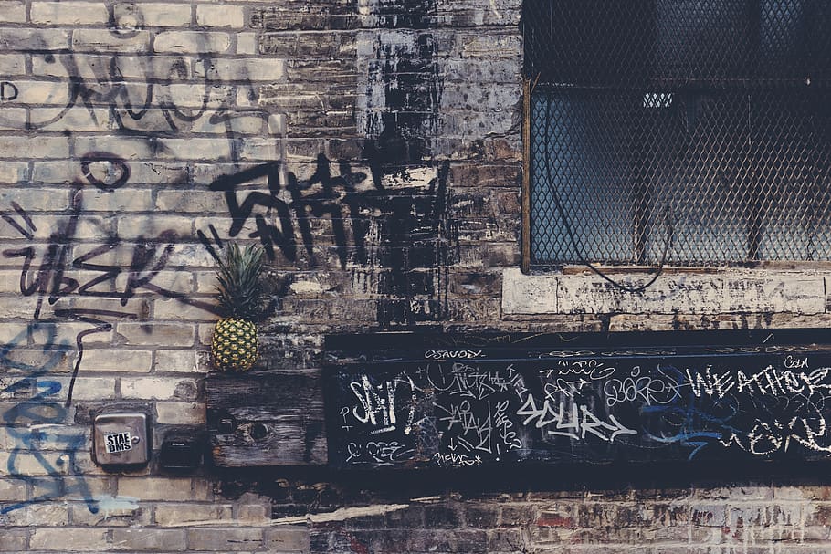 pineapple, dessert, appetizer, fruit, juice, crop, wall, vandal, graffiti, paint