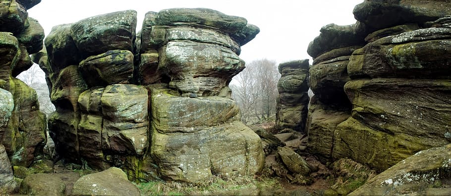 grey, rock formations, daytime, nature, shapes, england, brimham rocks, sedimentary, landscape, formation
