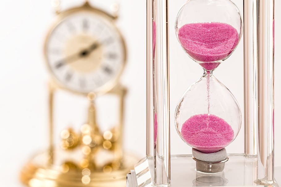 hour glass, pink, sands, hourglass, clock, time, deadline, hour, rush, hurry