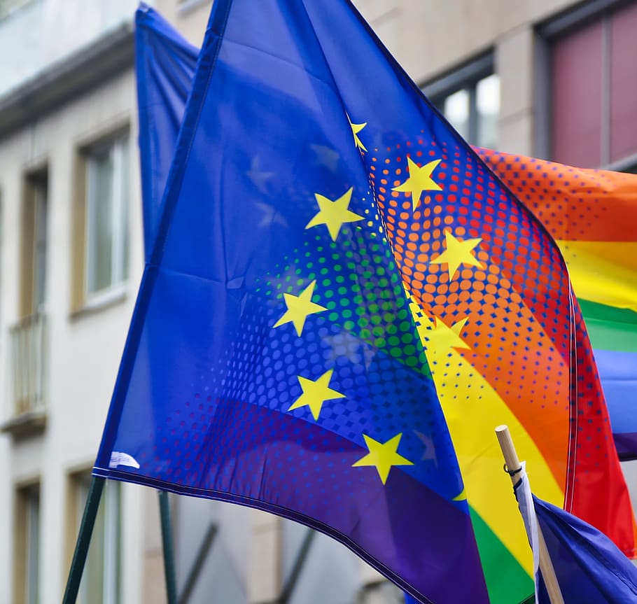europe flag, rainbow flag, gay, pride, symbol, lgbt, glbt, flag, movement, equality