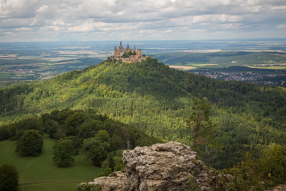 foto de paisaje, bosque, castillo, alba suabia, hohenzollern, castillo de hohenzollern, aleros de alb, hechingen, aleros, árbol
