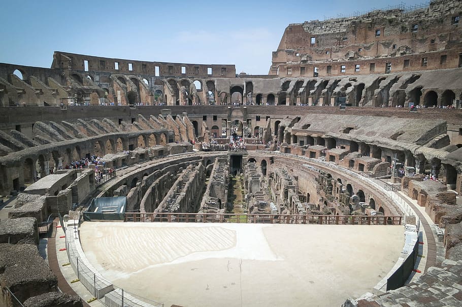 aérea, foto, arena, Coliseu, Roma, Itália, história, gladiadores, romano, ruínas