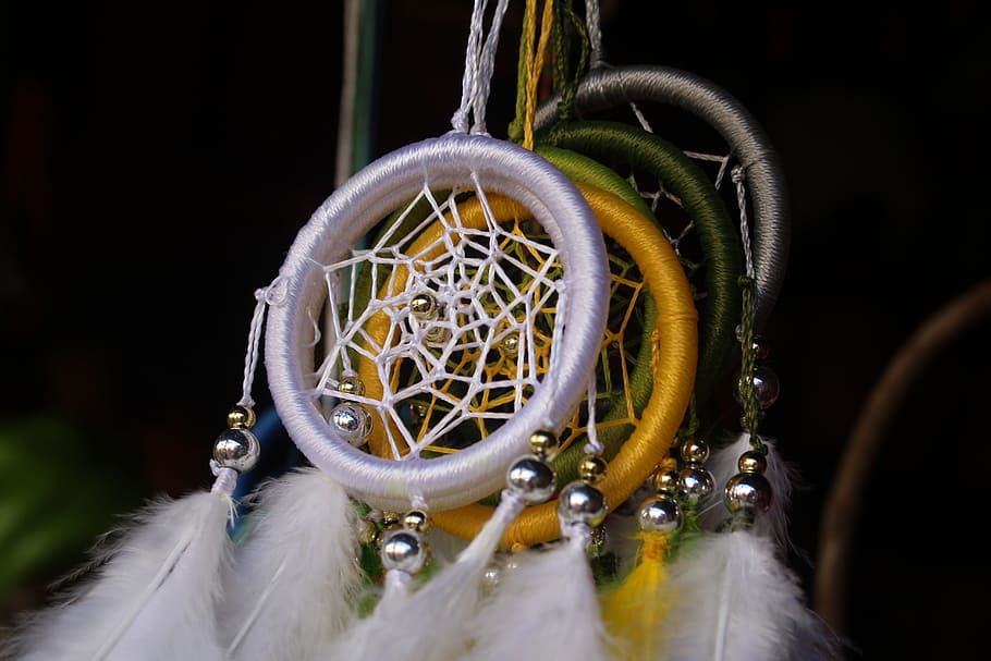 close-up photo, assorted-color dreamcatchers, dreamcatcher, dream, brazil, handmade, native, symbol, decoration, amulet