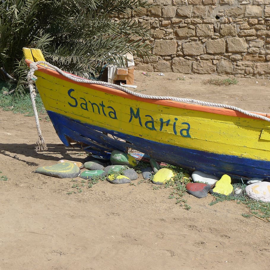 boat, beach, fishing boat, yellow, colors, cape verde, nautical Vessel, sand, communication, text