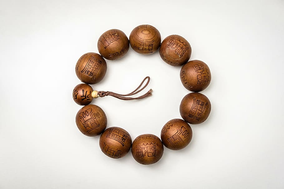 brown beaded bracelet, buddhism, wood, craft, religion, beads, prayer, bracelet, meditation, stub columns