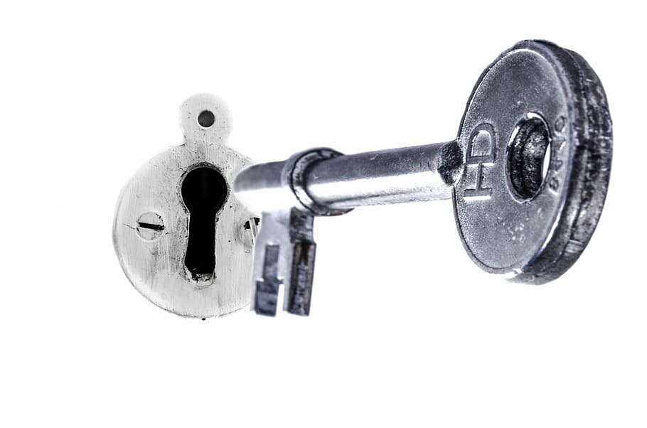 grey skeleton key, key, gold, door, white, isolated, opportunity, retro, home, concept