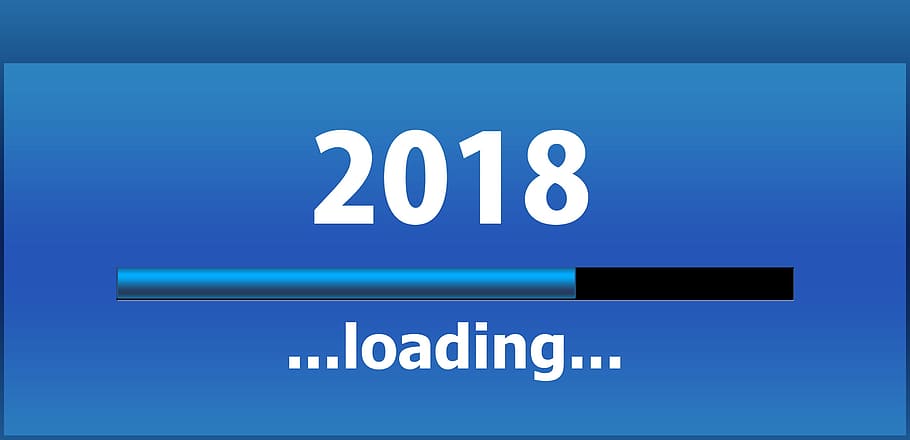 2018 loading illustration, new year's day, year, years beginning, new year's eve, forward, computer, technology, screen, present