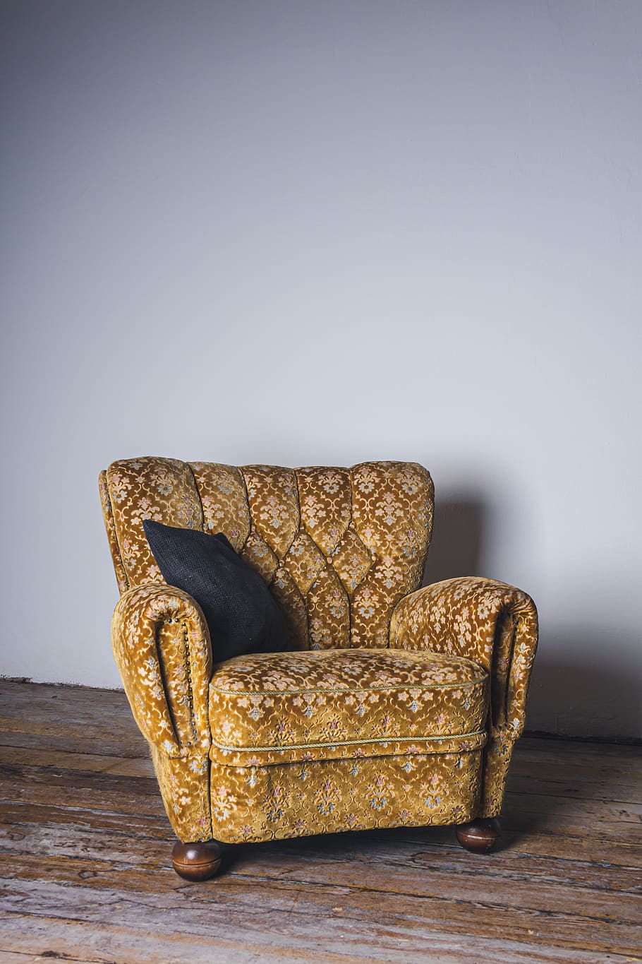 chair, pillow, furniture, design, comfortable, relax, wood floor, shabby, nostalgia, vintage