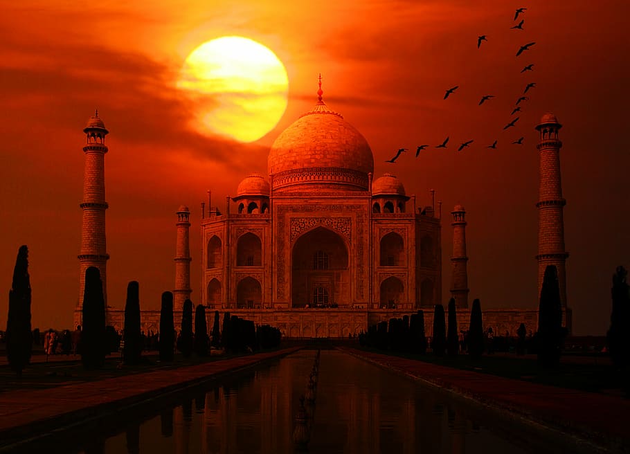 taj mahal, india, sunset, taj, mahal, asia, marble, agra, architecture, monument