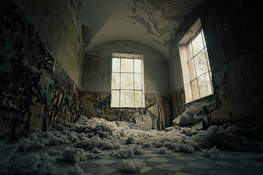 ruin, white, black, concrete, room, urban, urbex, lostplace, abandoned, decay