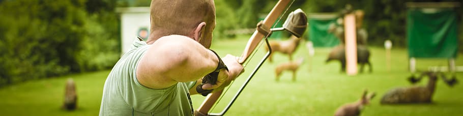 man, using, composite, bow, aiming, animals, archery, archer, 3d archery, 3d