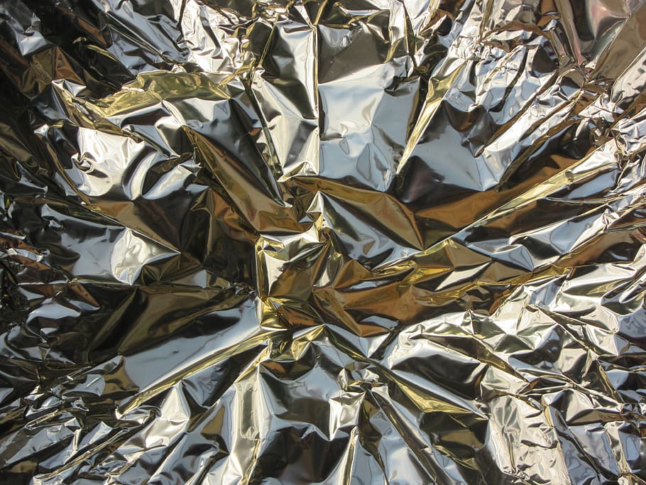 aluminum foil, aluminium, slide, crumpled, crease, packaging, metal foil, shiny, gloss, reflection