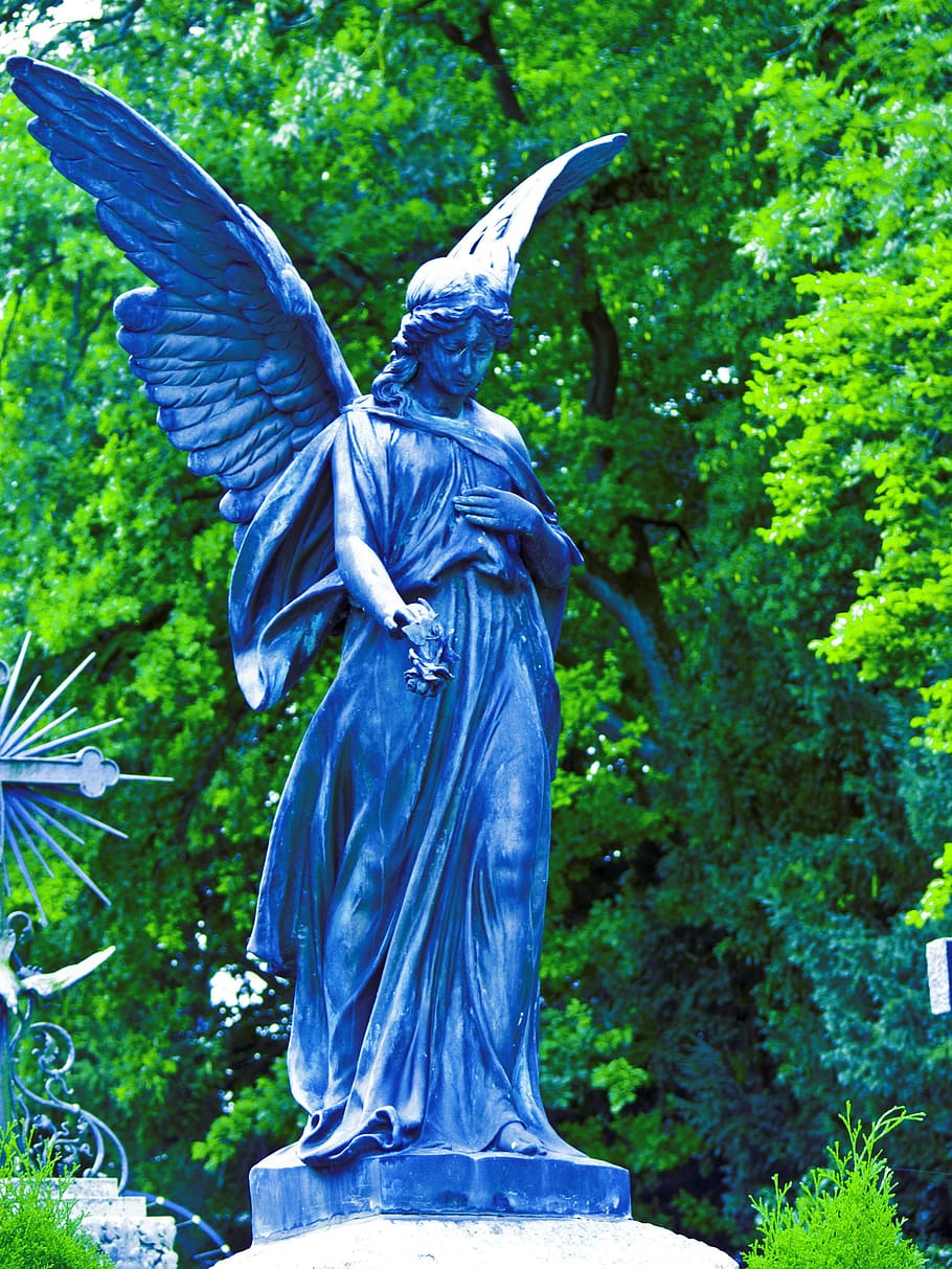 angel woman statue, statue, angel, wings, grave, sculpture, religion, cemetery, christian, figure