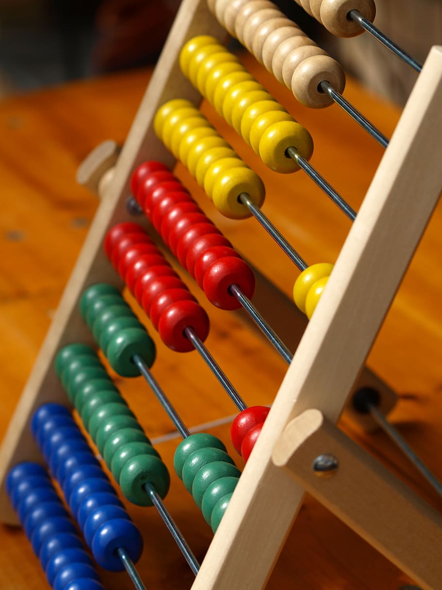 brown, multicolored, abacus, slide rule, count, math, mathematics, school, wood - material, indoors