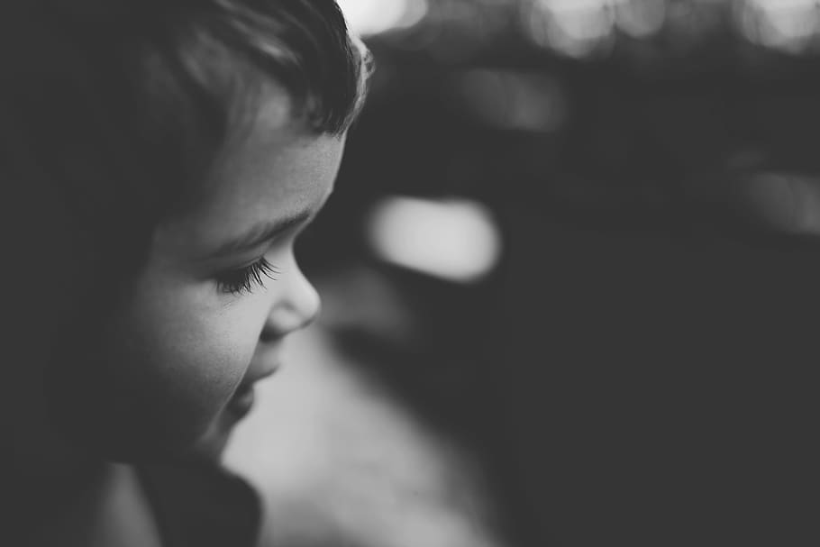 grayscale photo, toddler, black and white, young, child, childhood, kid, headshot, one person, people