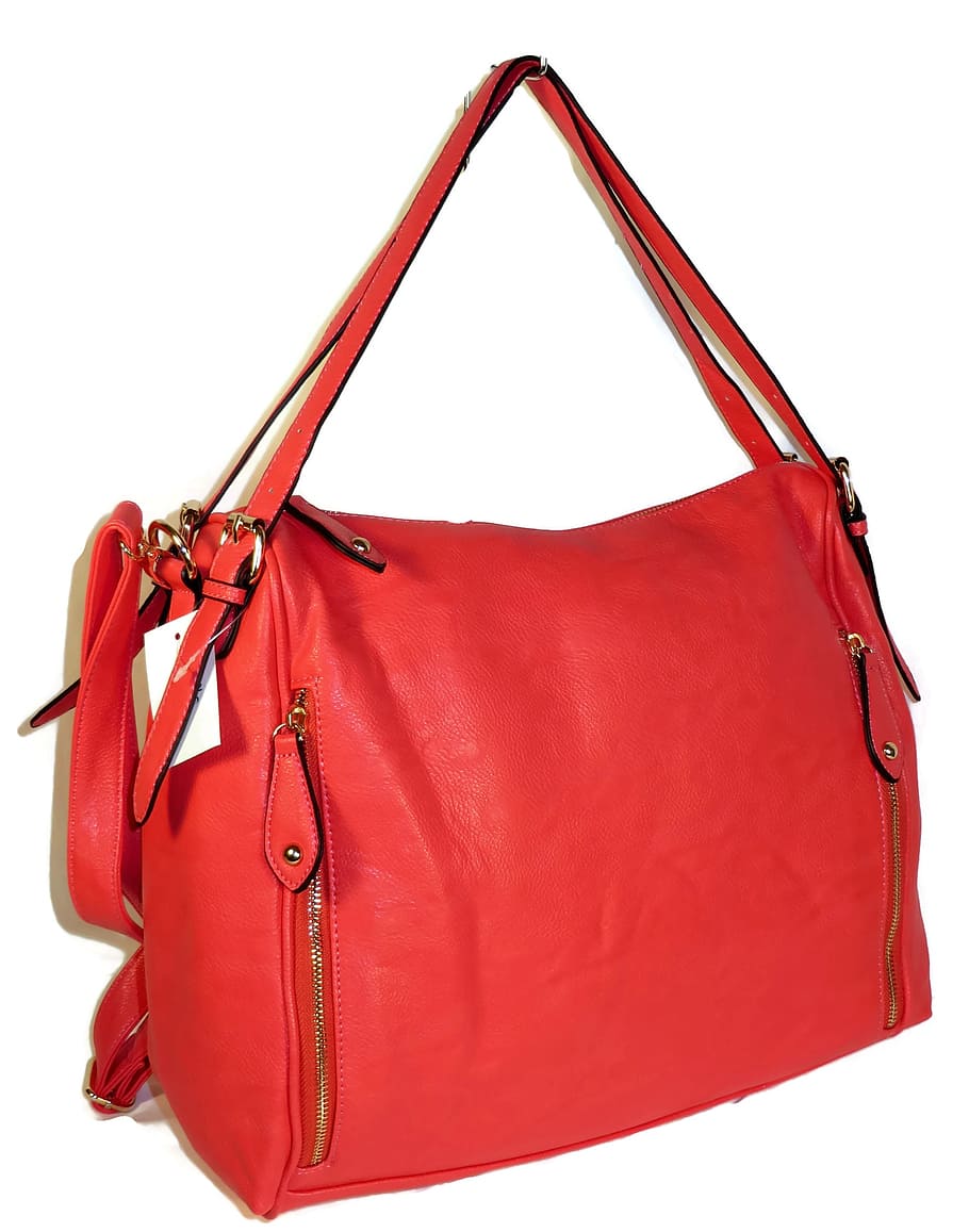 red, leather bag, white, background, handbag, purse, fashion, bag, female, style