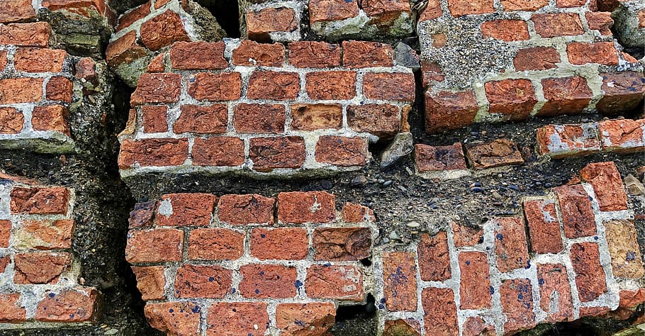 ladrillo de hormigón marrón, ladrillo, ruina, roto, decadencia, colapso, pared, estructura, erosión, erosionado