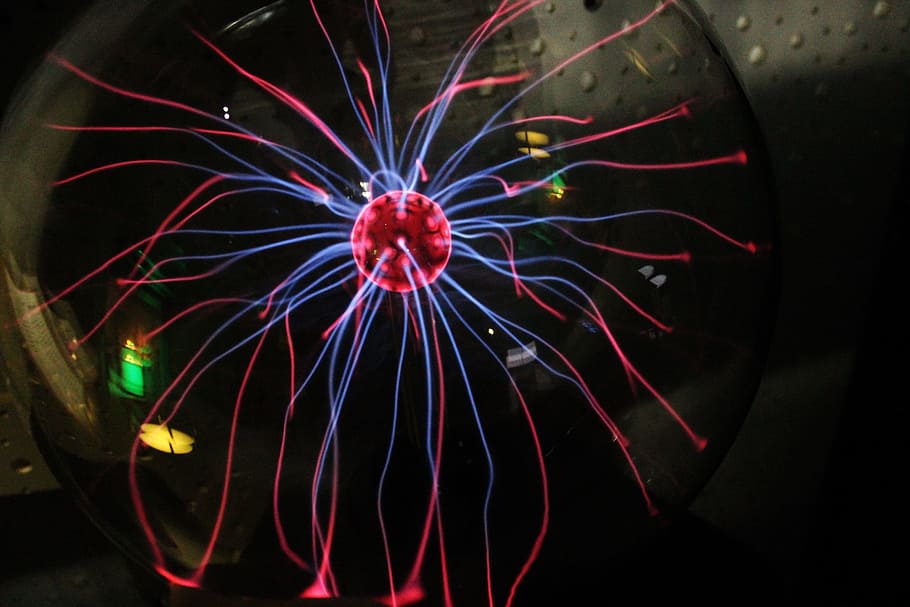 electricity, glass ball, colors, magnetic field, phenomenon tesla, electromagnetic waves, electric field, experiment, motion, black background