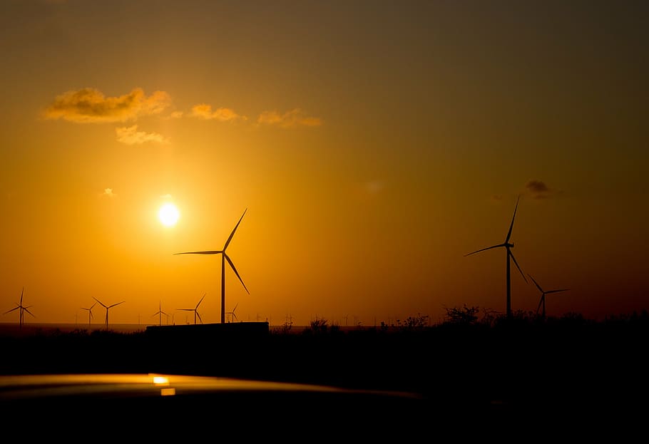 windmills, sundown, energy, sun, wind, turbine, environmental, generator, sky, electricity