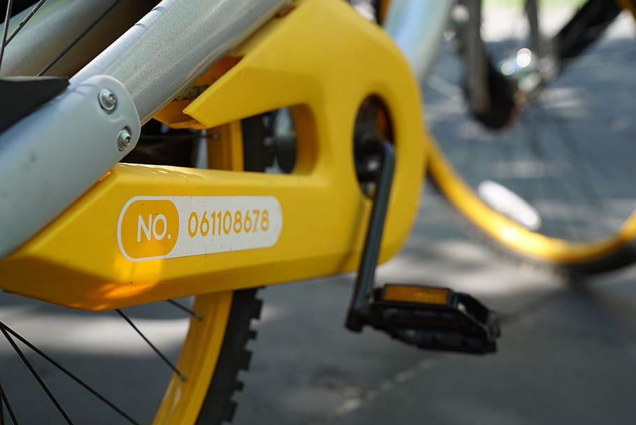o-bike, self transport, convenience, melbourne city, yellow, transportation, mode of transportation, communication, close-up, sign
