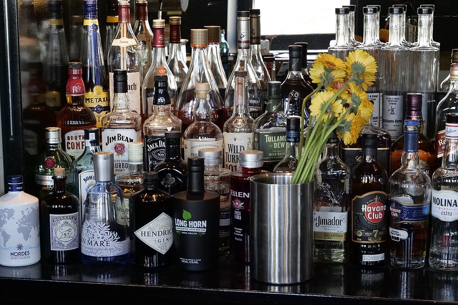 bottle, glass, beverages, alcohol, liquid, eat drink, bar, gin, whisky, rum
