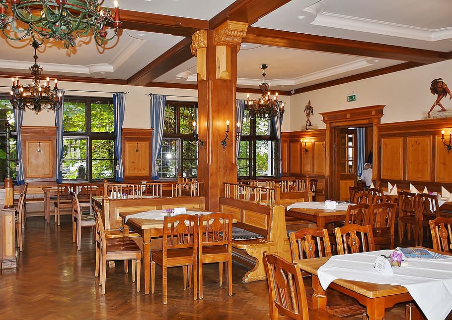 restaurant interior, inn, gastronomy, economy, tavern, chairs, sit, eat, drink, beer