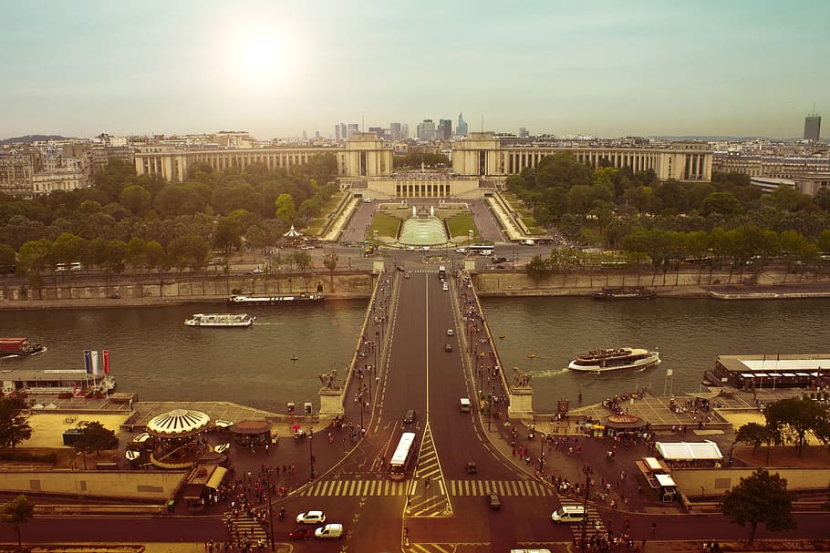 Paris, Prancis, Eropa, Kota, tengara, perjalanan, romantis, pemandangan, matahari terbenam, Sungai