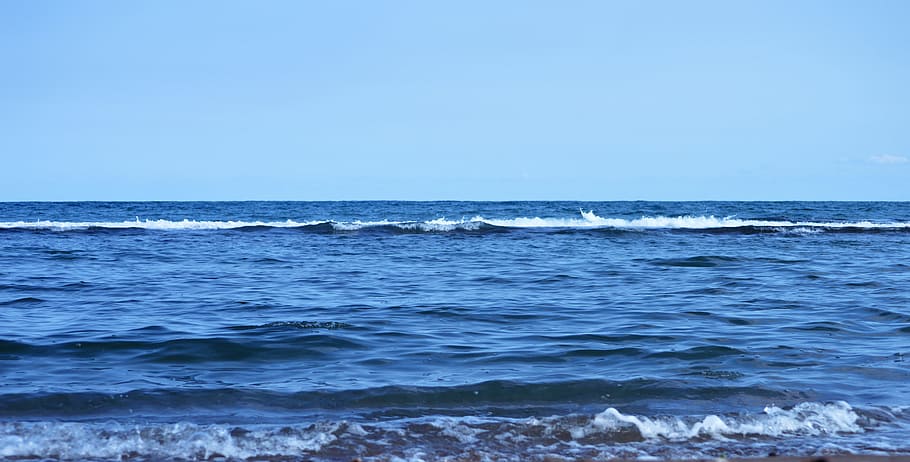 horizon, sea, blue sky, blue, waves, mediterranean sea, sea water, water, scenics - nature, wave