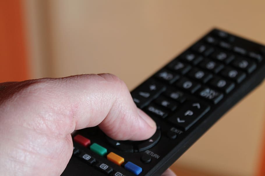 person, pressing, remote, control, Finger, Remote Control, Turn On, Tv, human hand, human body part