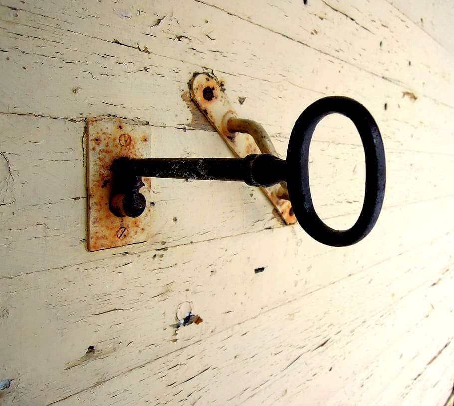 key, lock, open, unlocked, metal, door, rust, door handle, close-up, wood - material