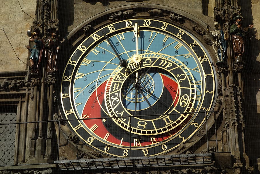 prague, clock, astronomy, czech, clock face, famous, clock tower, architecture, roman numeral, time